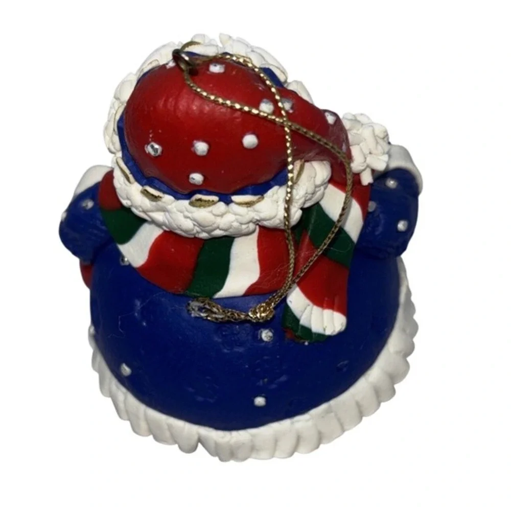 Penguin‎ Christmas Ornament Blue Sweater Snowman Scarf Rhinestone Holiday Decor